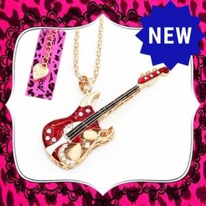 Betsey Johnson Red Enamel Crystal Guitar Pendant